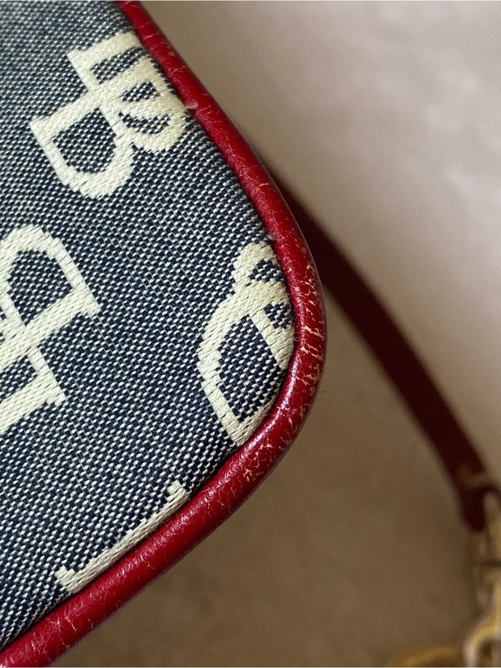 Dooney & Bourke DB Logo Canvas Wristlet with Red Trim and Extender